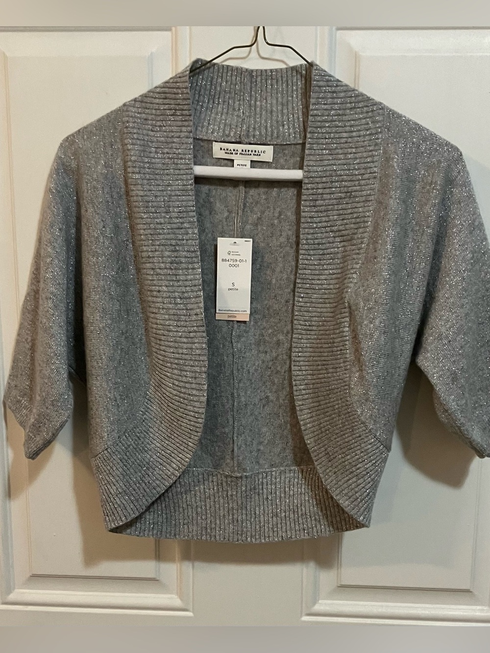 NWT Banana Republic Gray Metallic Shrug Cardigan Sweater-Petite Small